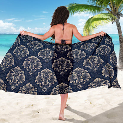 Damask Blue Luxury Print Pattern Sarong Pareo Wrap