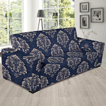 Damask Blue Luxury Print Pattern Sofa Slipcover-JTAMIGO.COM