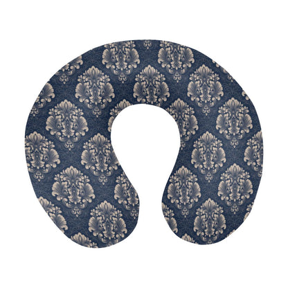Damask Blue Luxury Print Pattern U-Shaped Travel Neck Pillow-JTAMIGO.COM