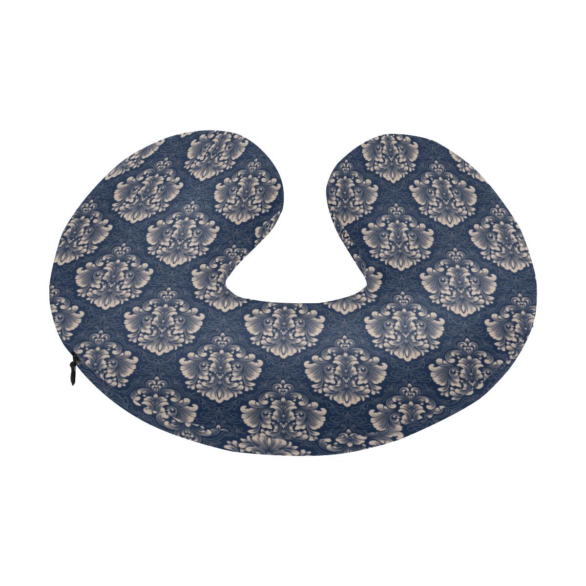 Damask Blue Luxury Print Pattern U-Shaped Travel Neck Pillow-JTAMIGO.COM