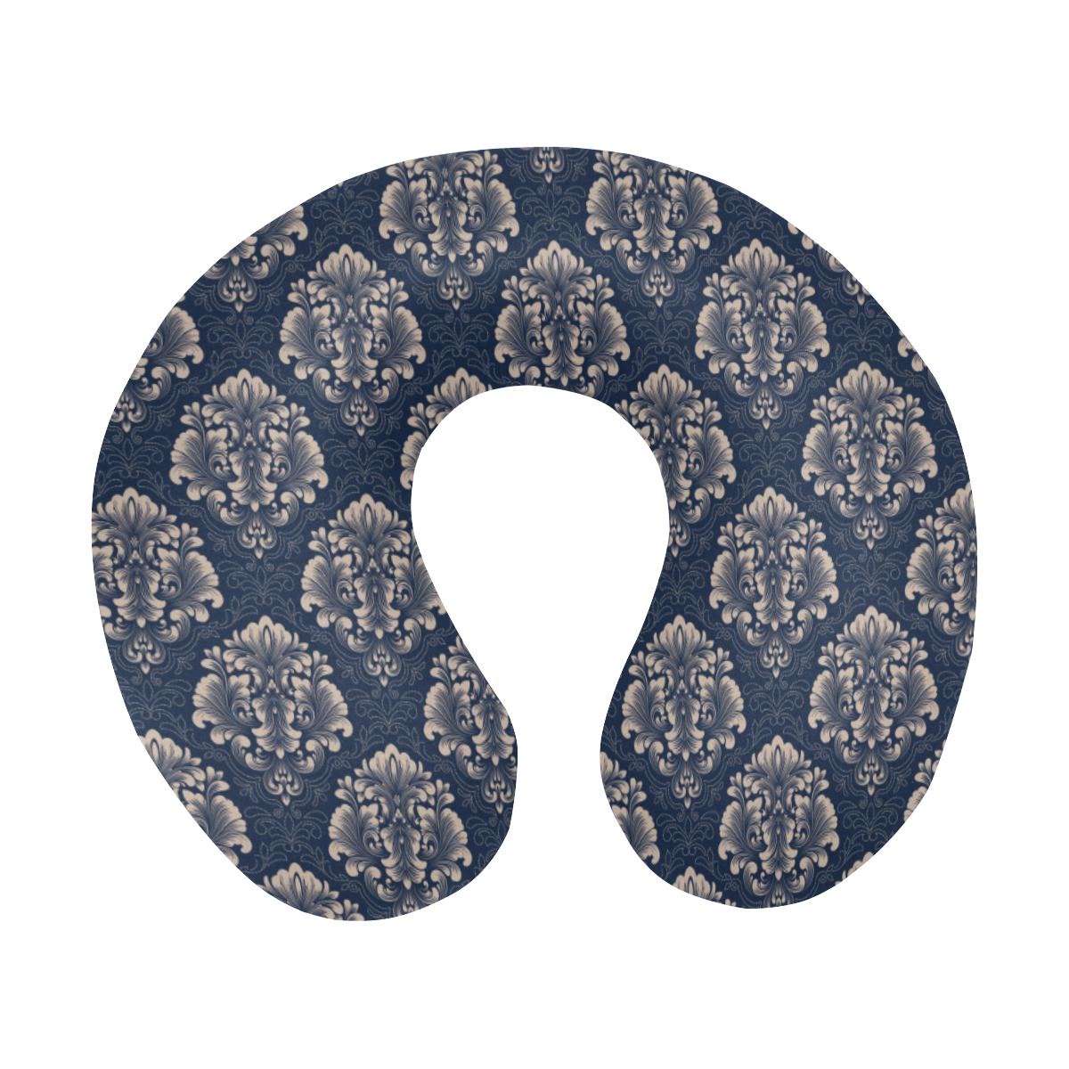 Damask Blue Luxury Print Pattern U-Shaped Travel Neck Pillow-JTAMIGO.COM