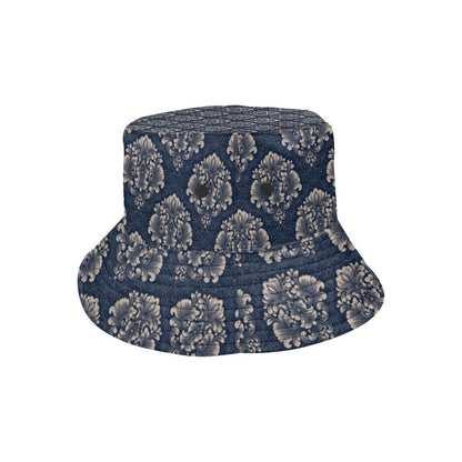 Damask Blue Luxury Print Pattern Unisex Bucket Hat