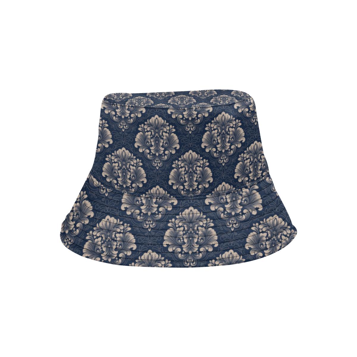 Damask Blue Luxury Print Pattern Unisex Bucket Hat