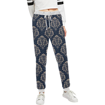 Damask Blue Luxury Print Pattern Unisex Casual Sweatpants (Model L11)-JTAMIGO.COM