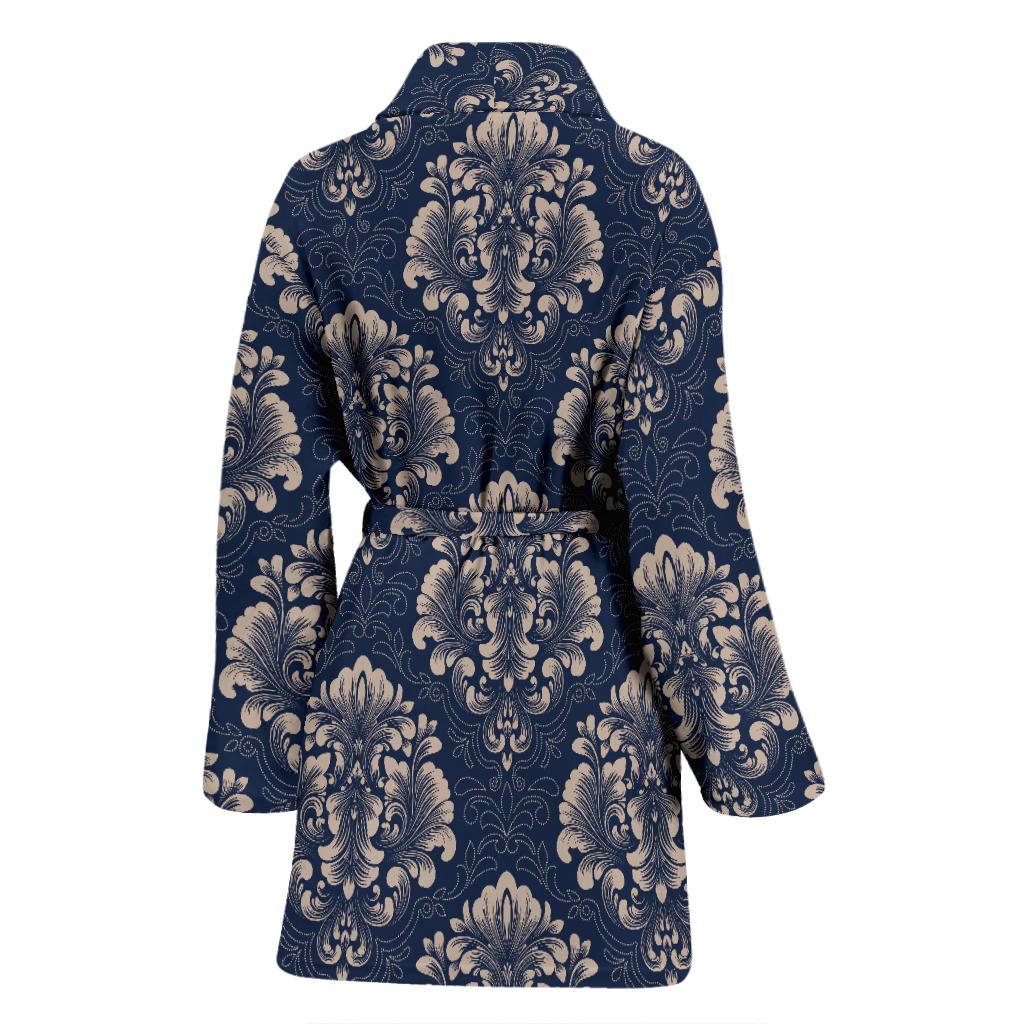 Damask Blue Luxury Print Pattern Women Bath Robe-JTAMIGO.COM