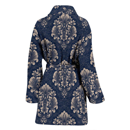 Damask Blue Luxury Print Pattern Women Bath Robe-JTAMIGO.COM