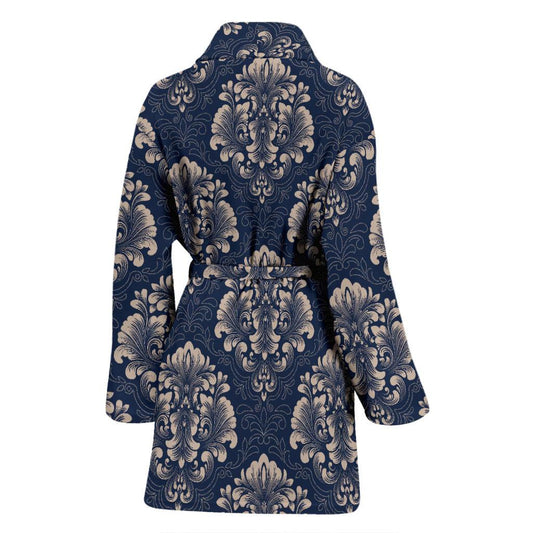 Damask Blue Luxury Print Pattern Women Bath Robe-JTAMIGO.COM