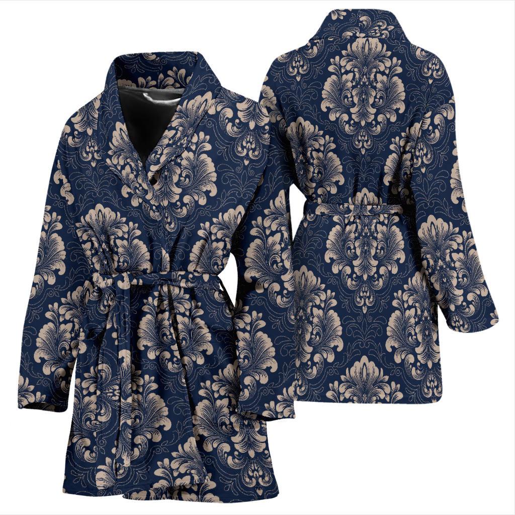 Damask Blue Luxury Print Pattern Women Bath Robe-JTAMIGO.COM