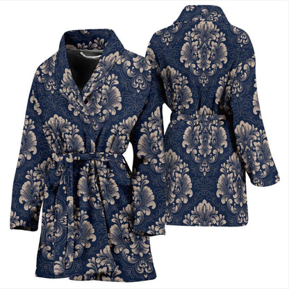 Damask Blue Luxury Print Pattern Women Bath Robe-JTAMIGO.COM