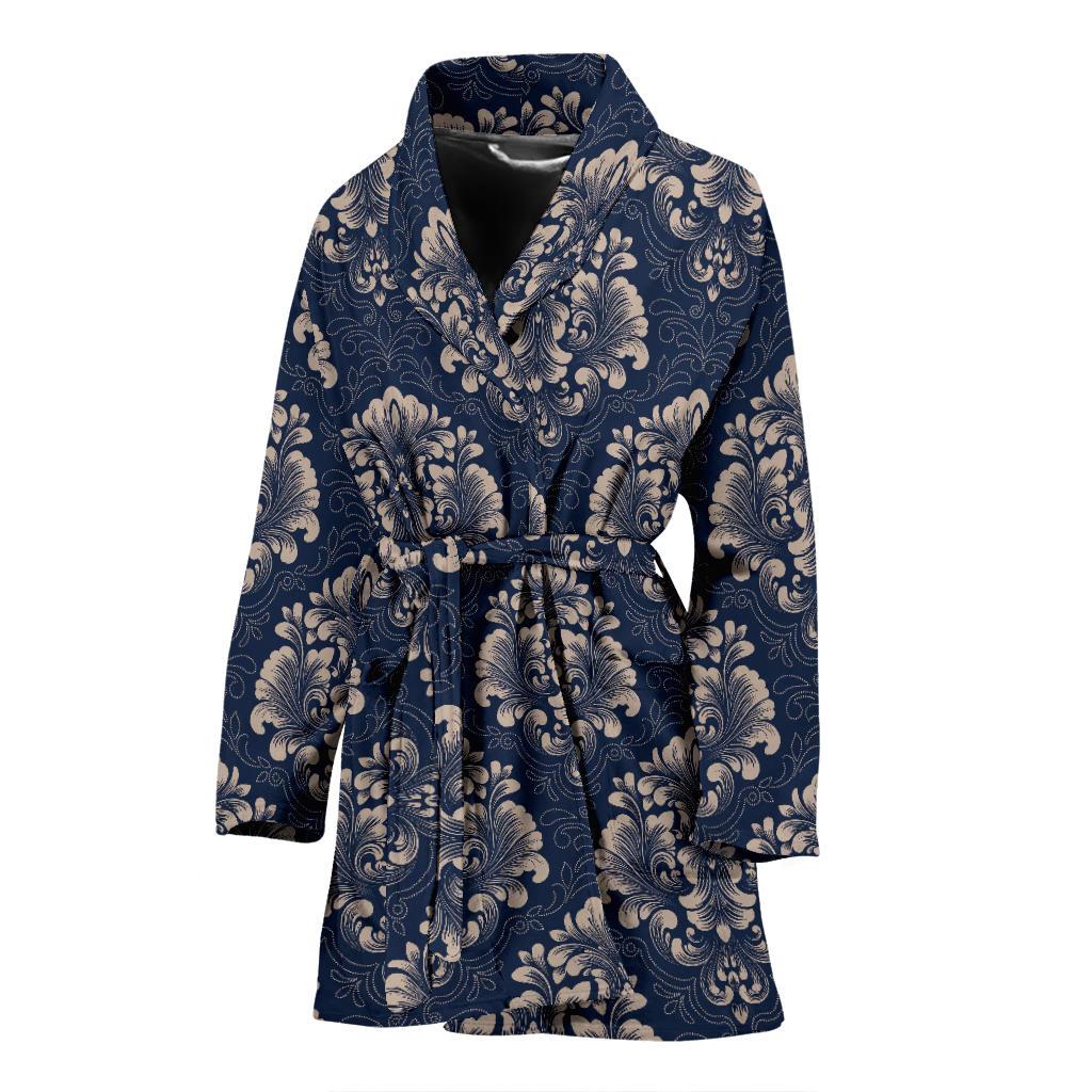 Damask Blue Luxury Print Pattern Women Bath Robe-JTAMIGO.COM