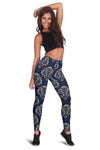 Damask Blue Luxury Print Pattern Women Leggings