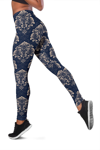 Damask Blue Luxury Print Pattern Women Leggings