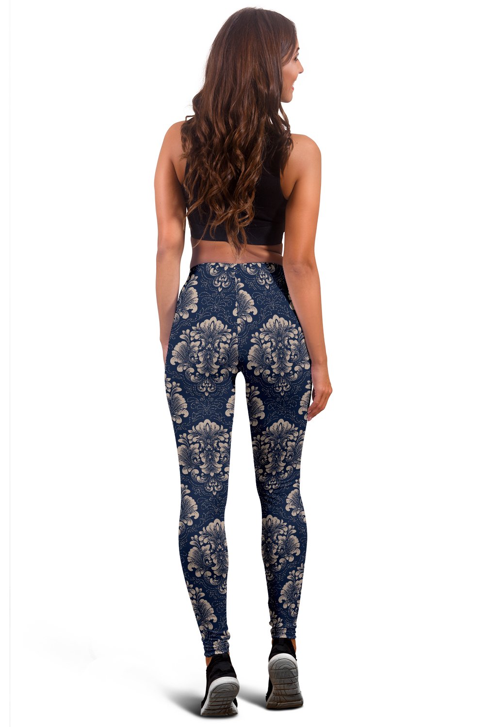 Damask Blue Luxury Print Pattern Women Leggings