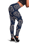 Damask Blue Luxury Print Pattern Women Leggings