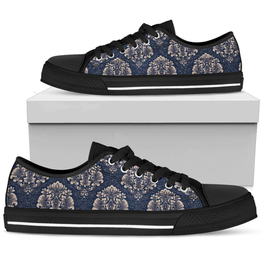 Damask Blue Luxury Print Pattern Women Low Top Shoes