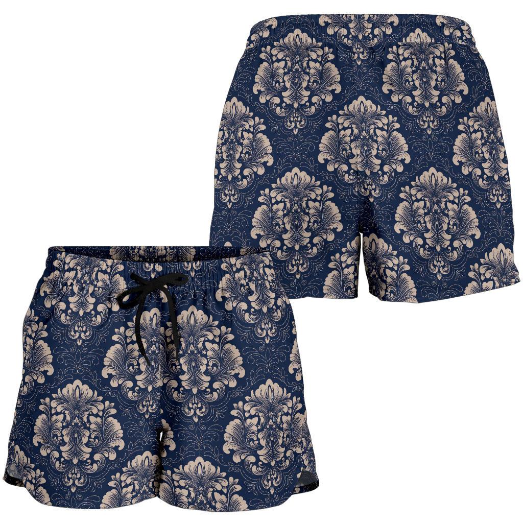 Damask Blue Luxury Print Pattern Women Shorts-JTAMIGO.COM