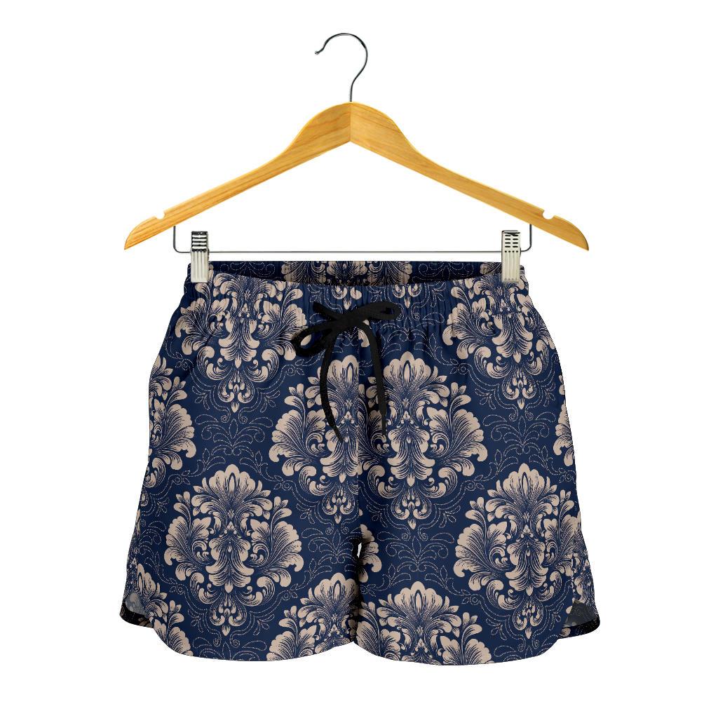 Damask Blue Luxury Print Pattern Women Shorts-JTAMIGO.COM