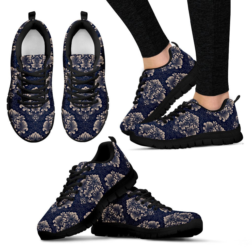 Damask Blue Luxury Print Pattern Women Sneakers Shoes