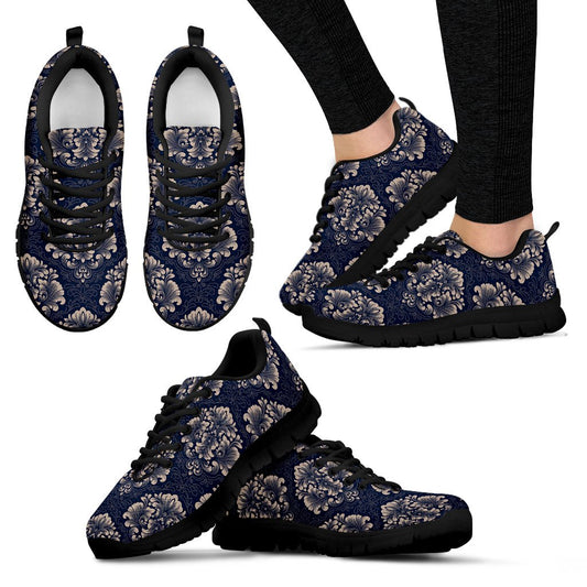 Damask Blue Luxury Print Pattern Women Sneakers Shoes