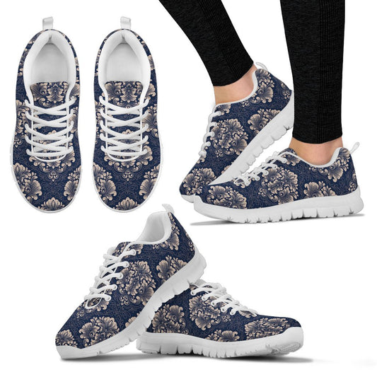 Damask Blue Luxury Print Pattern Women Sneakers Shoes