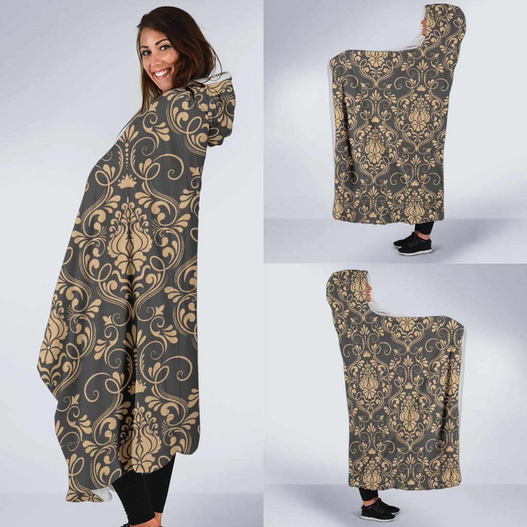 Damask Elegant Luxury Print Pattern Hooded Blanket-JTAMIGO.COM