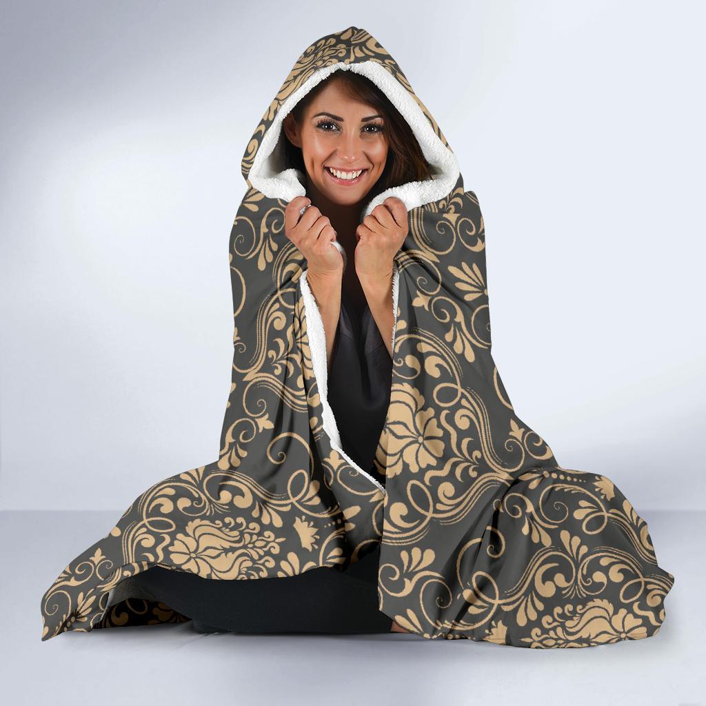Damask Elegant Luxury Print Pattern Hooded Blanket-JTAMIGO.COM