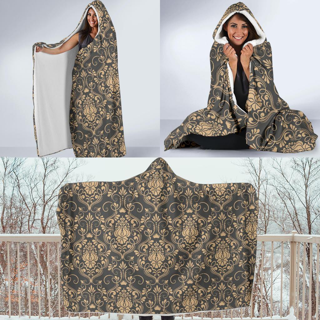Damask Elegant Luxury Print Pattern Hooded Blanket-JTAMIGO.COM