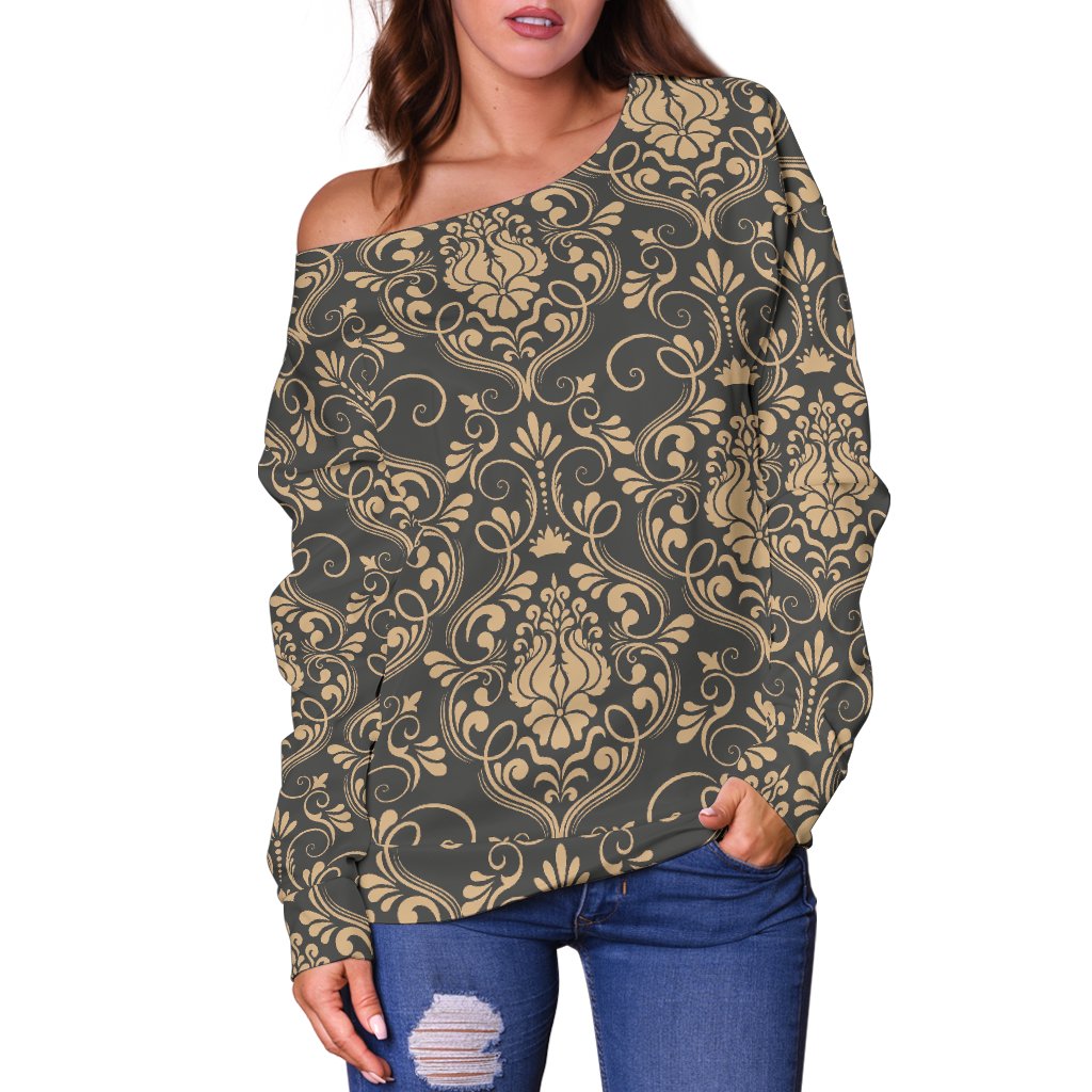 Damask Elegant Luxury Print Pattern Off Shoulder Sweatshirt