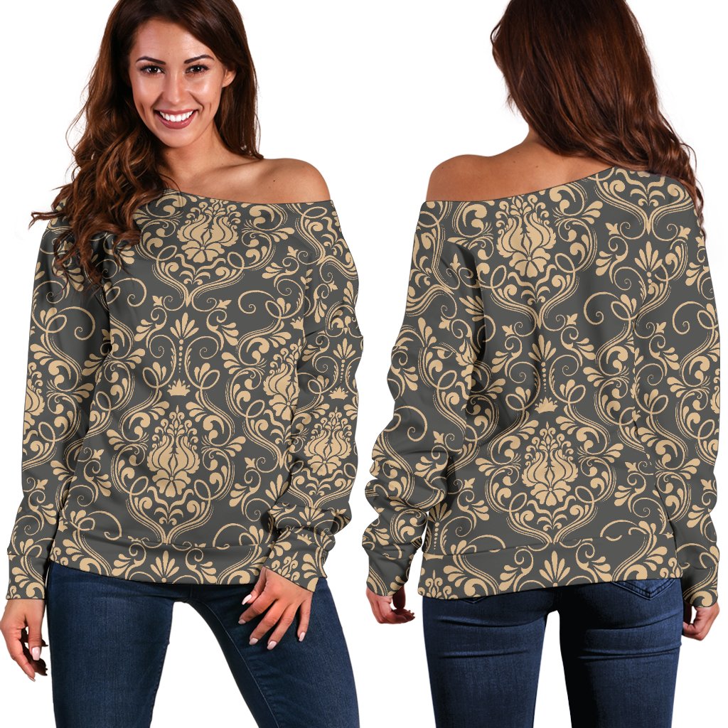 Damask Elegant Luxury Print Pattern Off Shoulder Sweatshirt