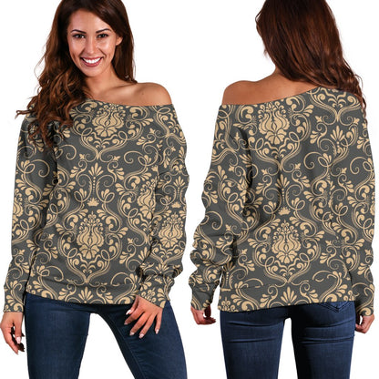 Damask Elegant Luxury Print Pattern Off Shoulder Sweatshirt