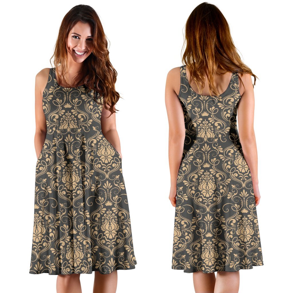 Damask Elegant Luxury Print Pattern Sleeveless Dress