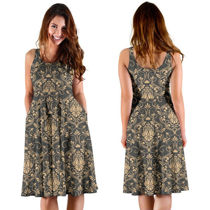 Damask Elegant Luxury Print Pattern Sleeveless Dress