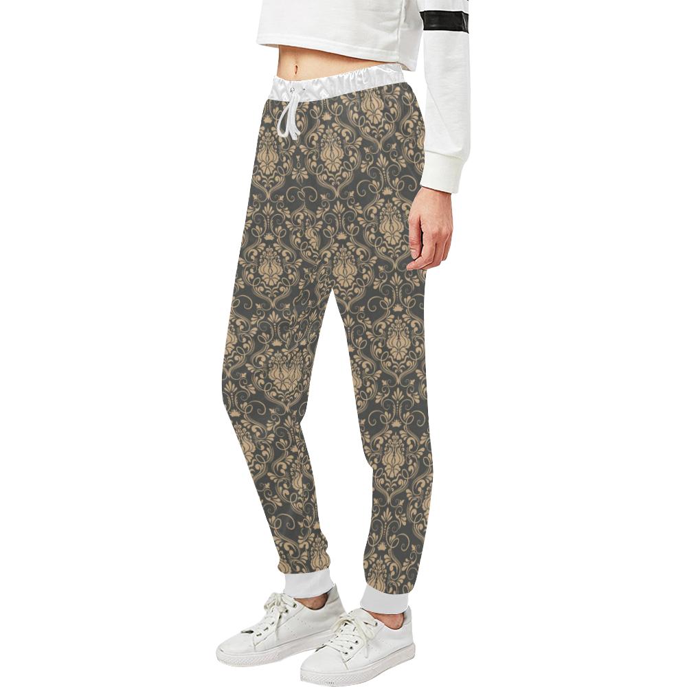 Damask Elegant Luxury Print Pattern Unisex Casual Sweatpants (Model L11)-JTAMIGO.COM