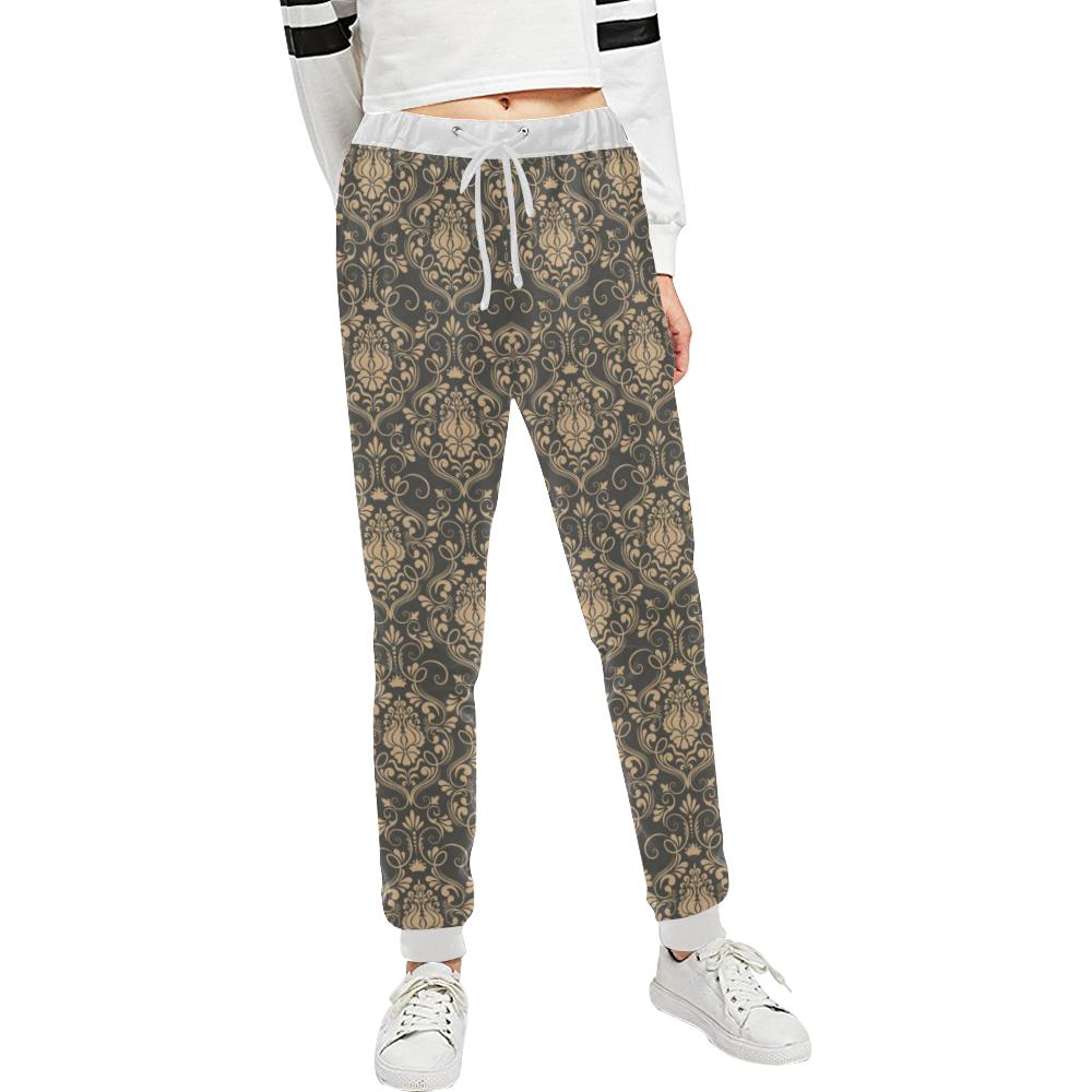 Damask Elegant Luxury Print Pattern Unisex Casual Sweatpants (Model L11)-JTAMIGO.COM