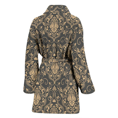 Damask Elegant Luxury Print Pattern Women Bath Robe-JTAMIGO.COM