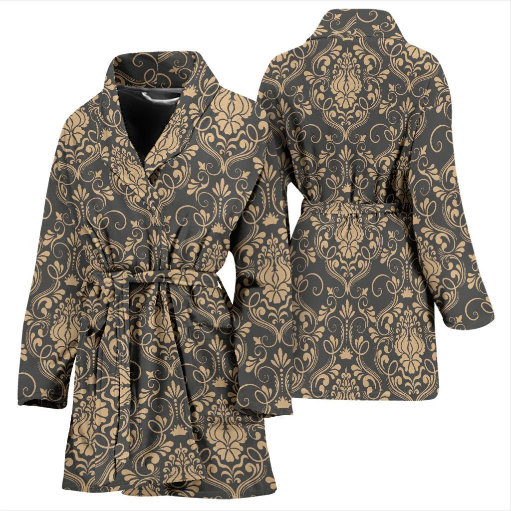 Damask Elegant Luxury Print Pattern Women Bath Robe-JTAMIGO.COM