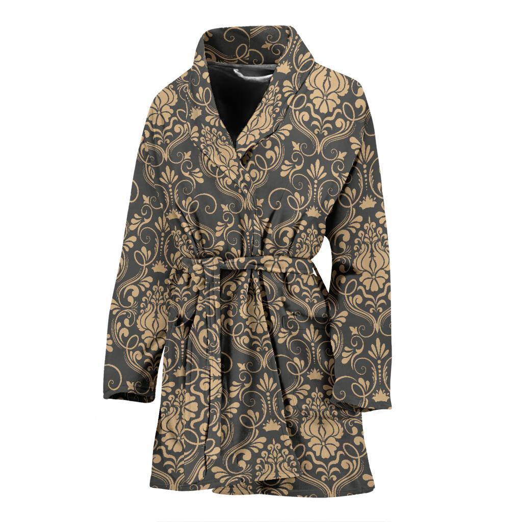 Damask Elegant Luxury Print Pattern Women Bath Robe-JTAMIGO.COM