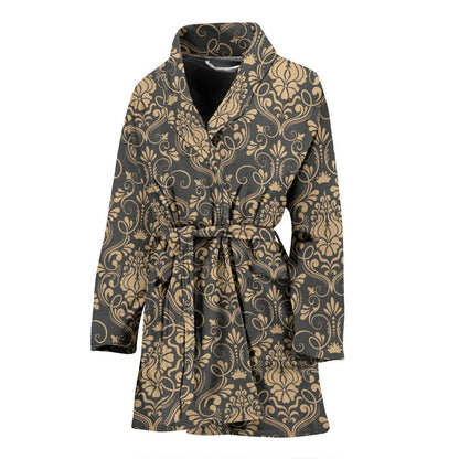 Damask Elegant Luxury Print Pattern Women Bath Robe-JTAMIGO.COM