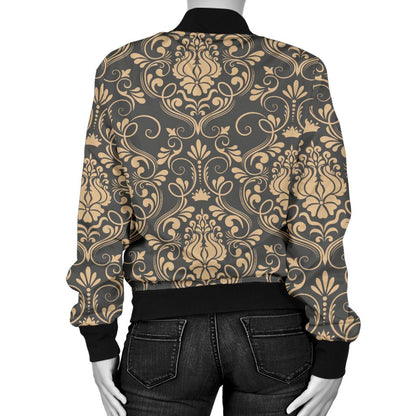 Damask Elegant Luxury Print Pattern Women Casual Bomber Jacket
