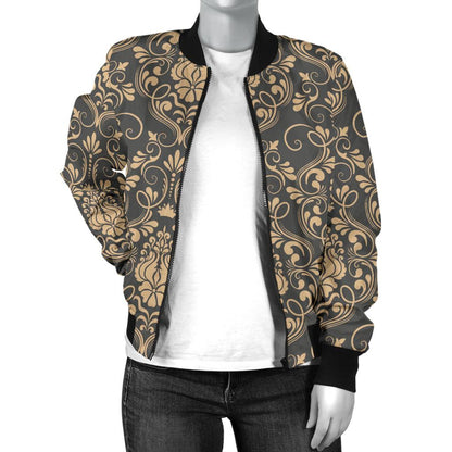Damask Elegant Luxury Print Pattern Women Casual Bomber Jacket
