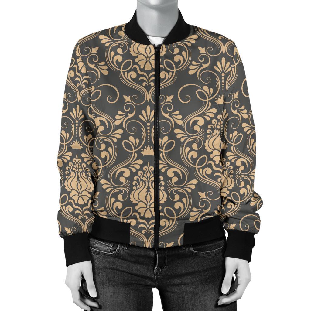Damask Elegant Luxury Print Pattern Women Casual Bomber Jacket