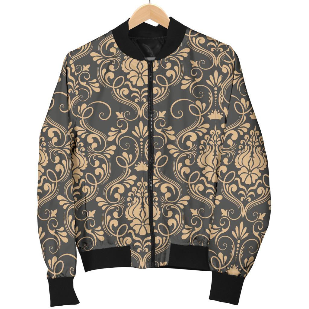 Damask Elegant Luxury Print Pattern Women Casual Bomber Jacket