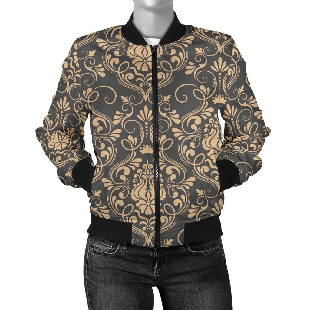 Damask Elegant Luxury Print Pattern Women Casual Bomber Jacket