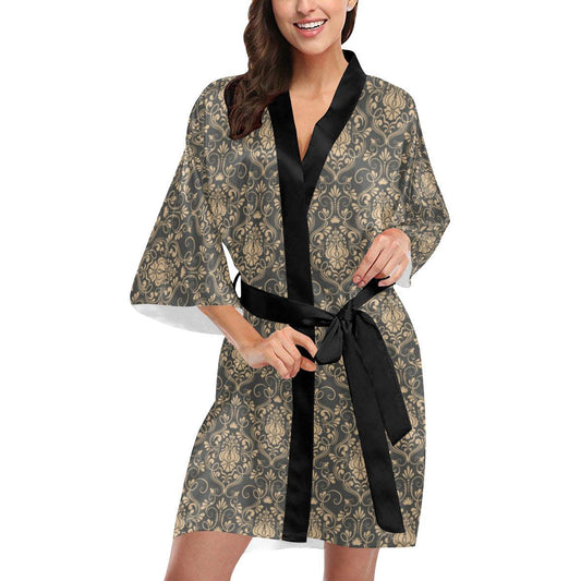 Damask Elegant Luxury Print Pattern Women Short Kimono Robe