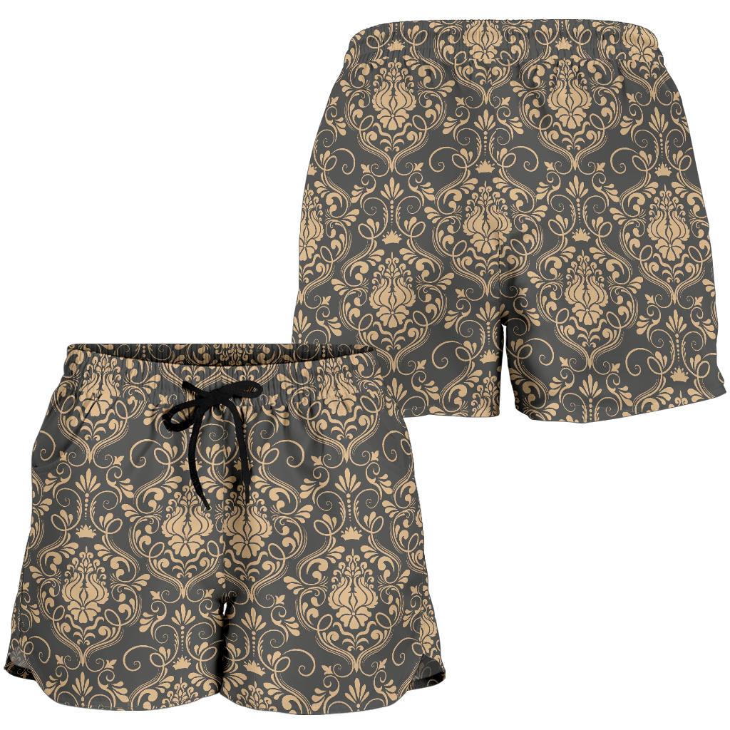 Damask Elegant Luxury Print Pattern Women Shorts-JTAMIGO.COM