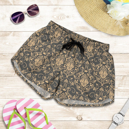 Damask Elegant Luxury Print Pattern Women Shorts-JTAMIGO.COM