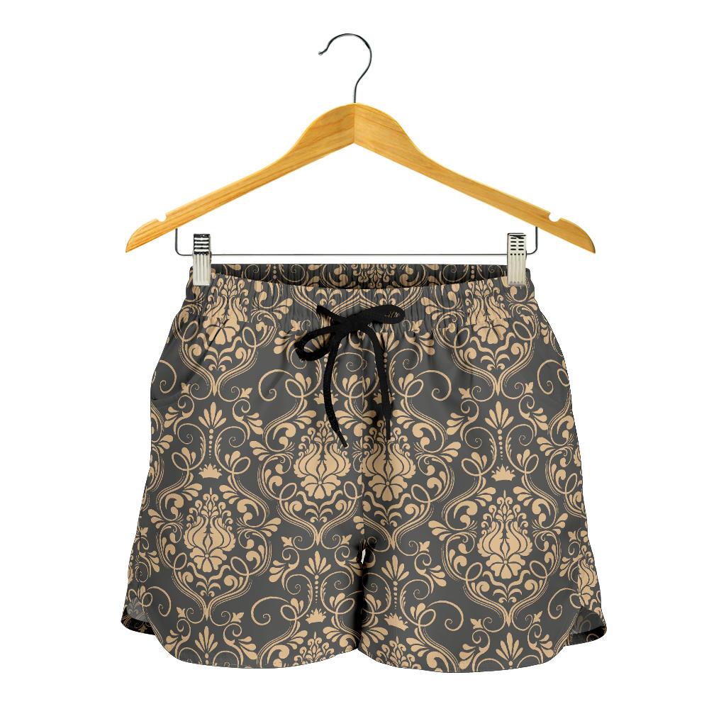 Damask Elegant Luxury Print Pattern Women Shorts-JTAMIGO.COM