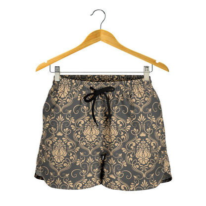 Damask Elegant Luxury Print Pattern Women Shorts-JTAMIGO.COM