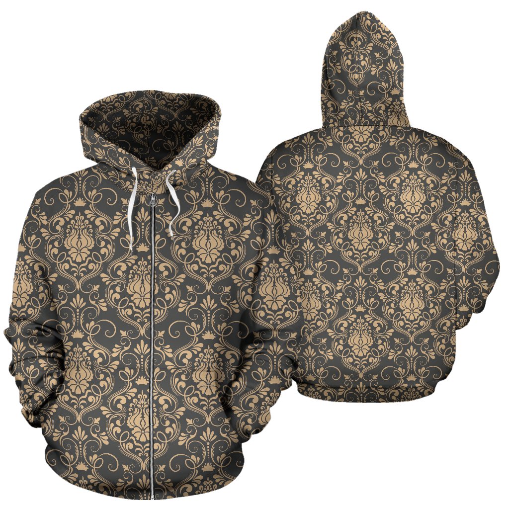Damask Elegant Luxury Print Pattern Zip Up Hoodie