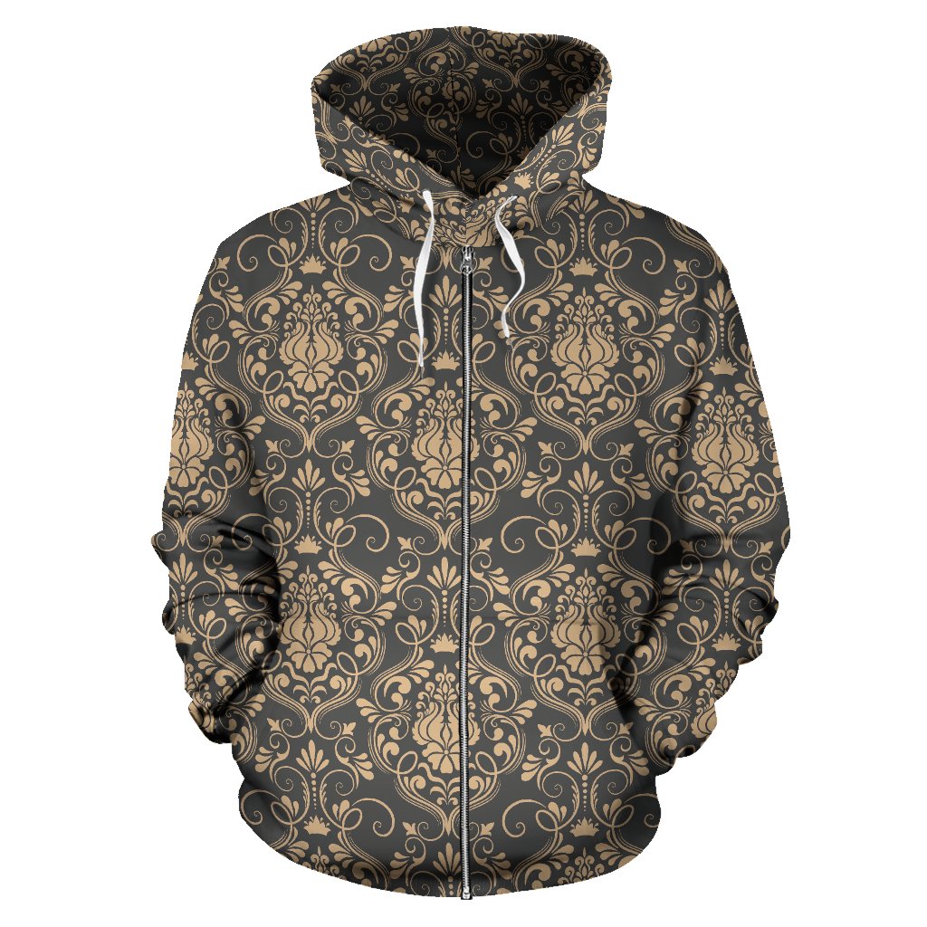 Damask Elegant Luxury Print Pattern Zip Up Hoodie
